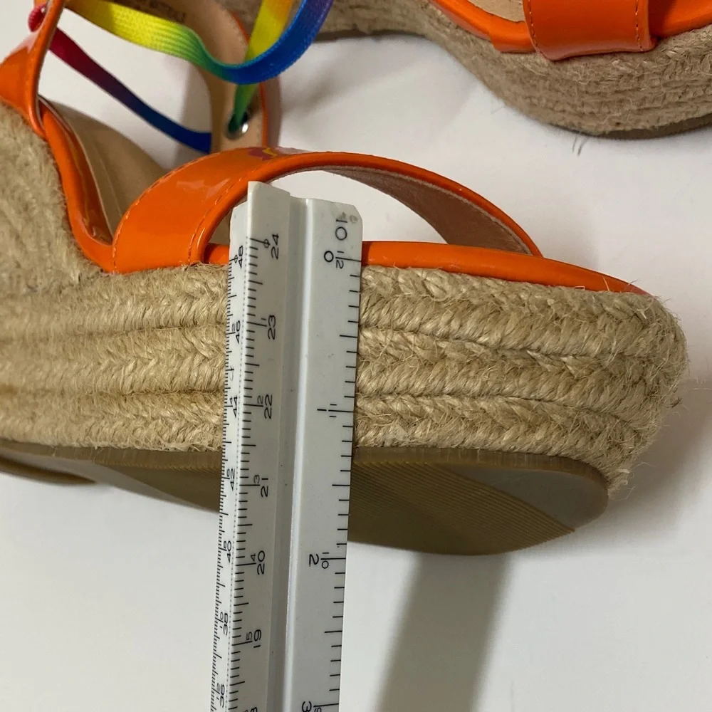 Liliana Orange Dopamine Wedge Espadrille with Multicolor Straps Size 5.5
